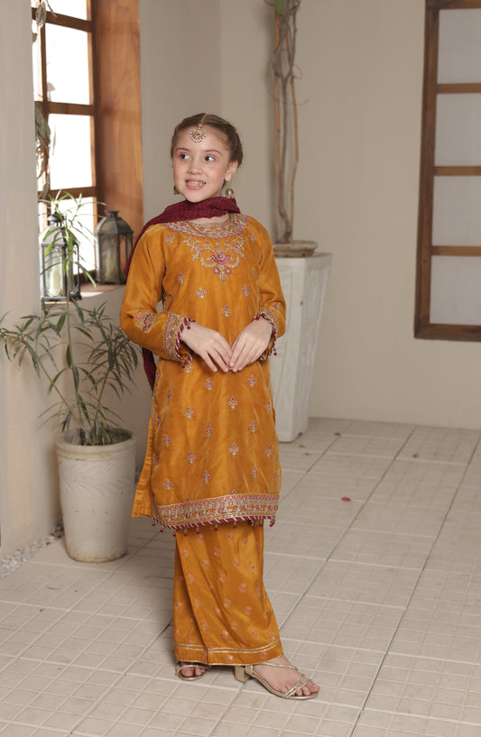 Shanzey Gota Kinari Embroidered Organza Stitched 3 Piece Suit - SHK-5501 - SHZ26GTK - Mustard - Formal Festive Collection