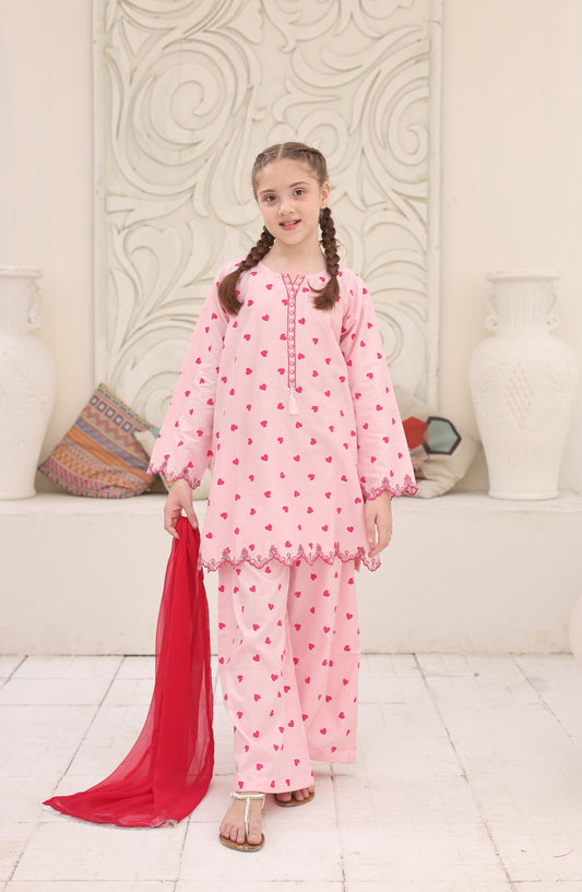 Shanzey Guldasta Printed Cotton Stitched 3 Piece Suit - SHK-7006 - SHK26GLD - Pink - Summer Girls Collection
