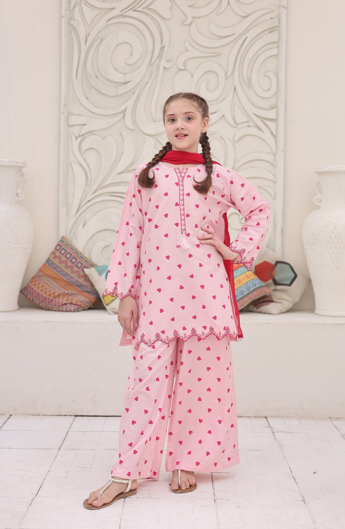 Shanzey Guldasta Printed Cotton Stitched 3 Piece Suit - SHK-7006 - SHK26GLD - Pink - Summer Girls Collection