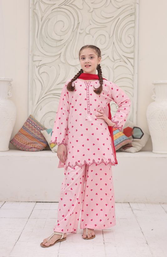 Shanzey Guldasta Printed Cotton Stitched 3 Piece Suit - SHK-7006 - SHK26GLD - Pink - Summer Girls Collection