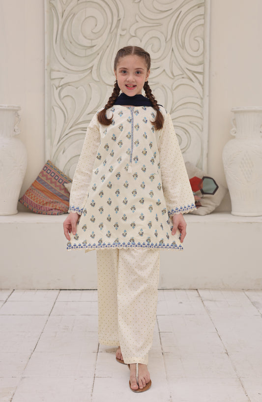 Shanzey Guldasta Printed Cotton Stitched 3 Piece Suit - SHK-7005 - SHK26GLD - Off White - Summer Girls Collection