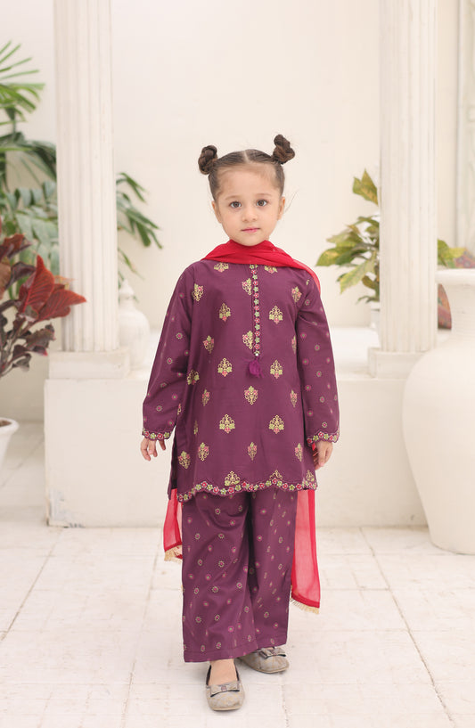 Shanzey Guldasta Printed Cotton Stitched 3 Piece Suit - SHK-7003 - SHK26GLD - Purple - Summer Girls Collection