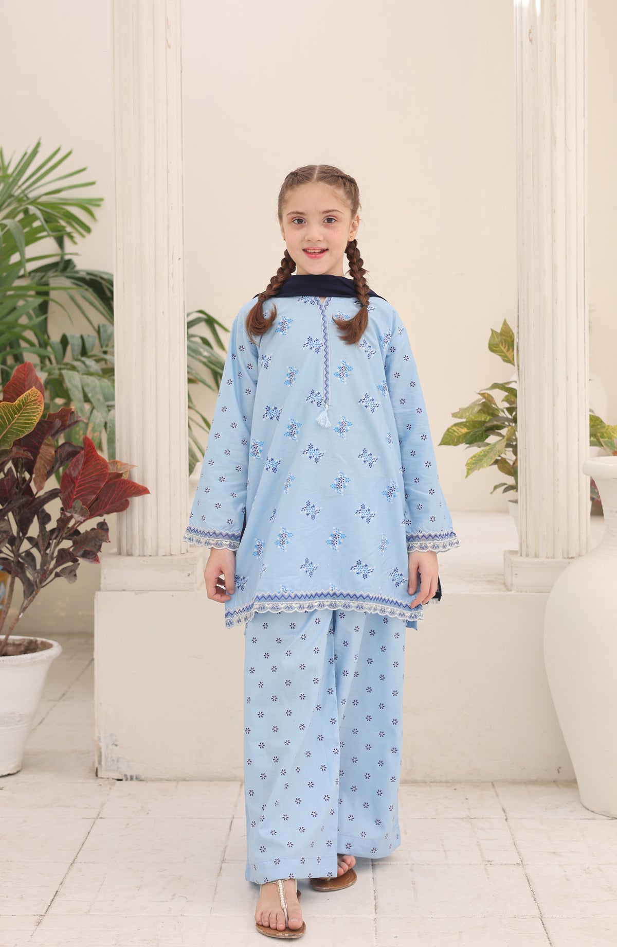 Shanzey Guldasta Printed Cotton Stitched 3 Piece Suit - SHK-7002 - SHK26GLD - Sky Blue - Summer Girls Collection