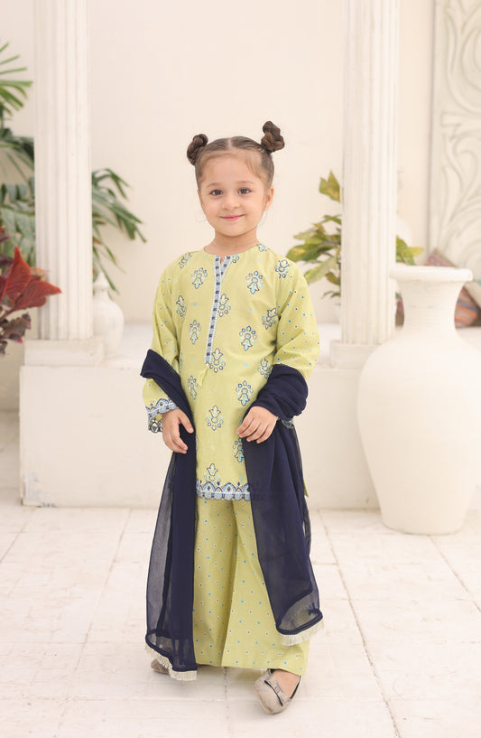 Shanzey Guldasta Printed Cotton Stitched 3 Piece Suit - SHK-7001 - SHK26GLD - Mint - Summer Girls Collection