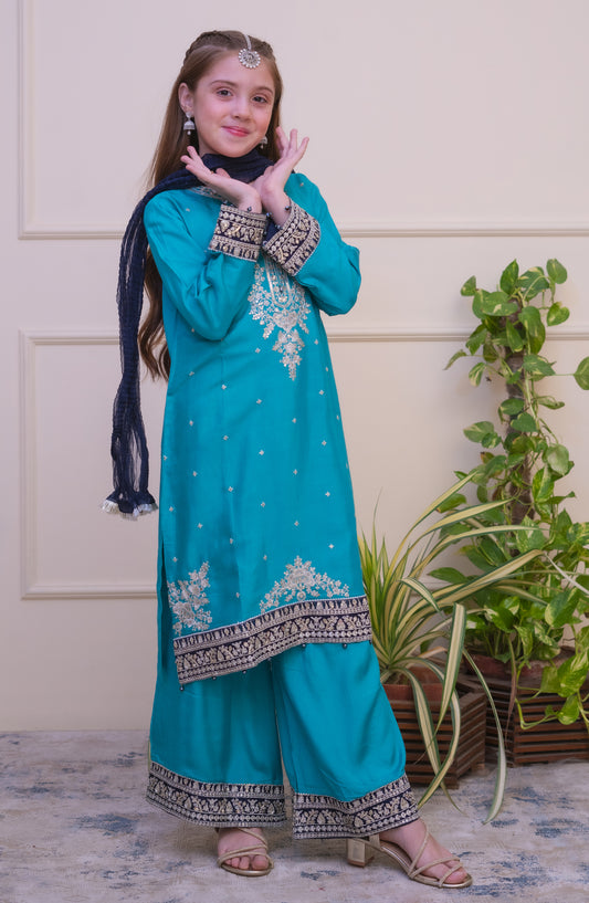 Shanzey Luxe Embroidered Raw Silk Stitched 3 Piece Suit - SHK-4806 - SHZ25LXD - Sea Green - Girls Festive Collection