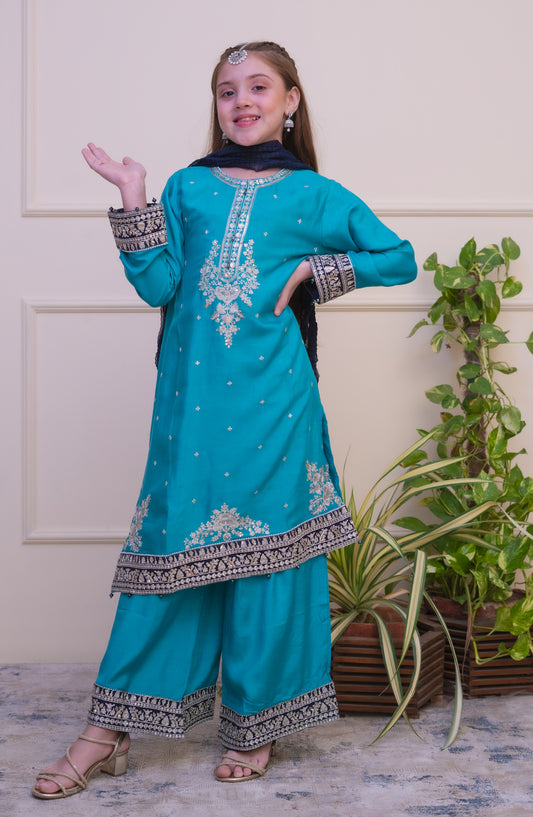 Shanzey Luxe Embroidered Raw Silk Stitched 3 Piece Suit - SHK-4806 - SHZ25LXD - Sea Green - Girls Festive Collection