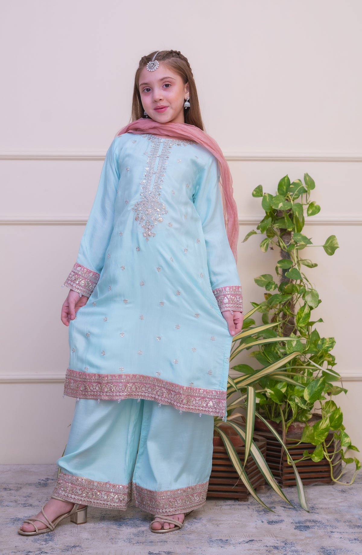 Shanzey Luxe Embroidered Raw Silk Stitched 3 Piece Suit - SHK-4802 - SHZ25LXD - Sky Blue - Girls Festive Collection