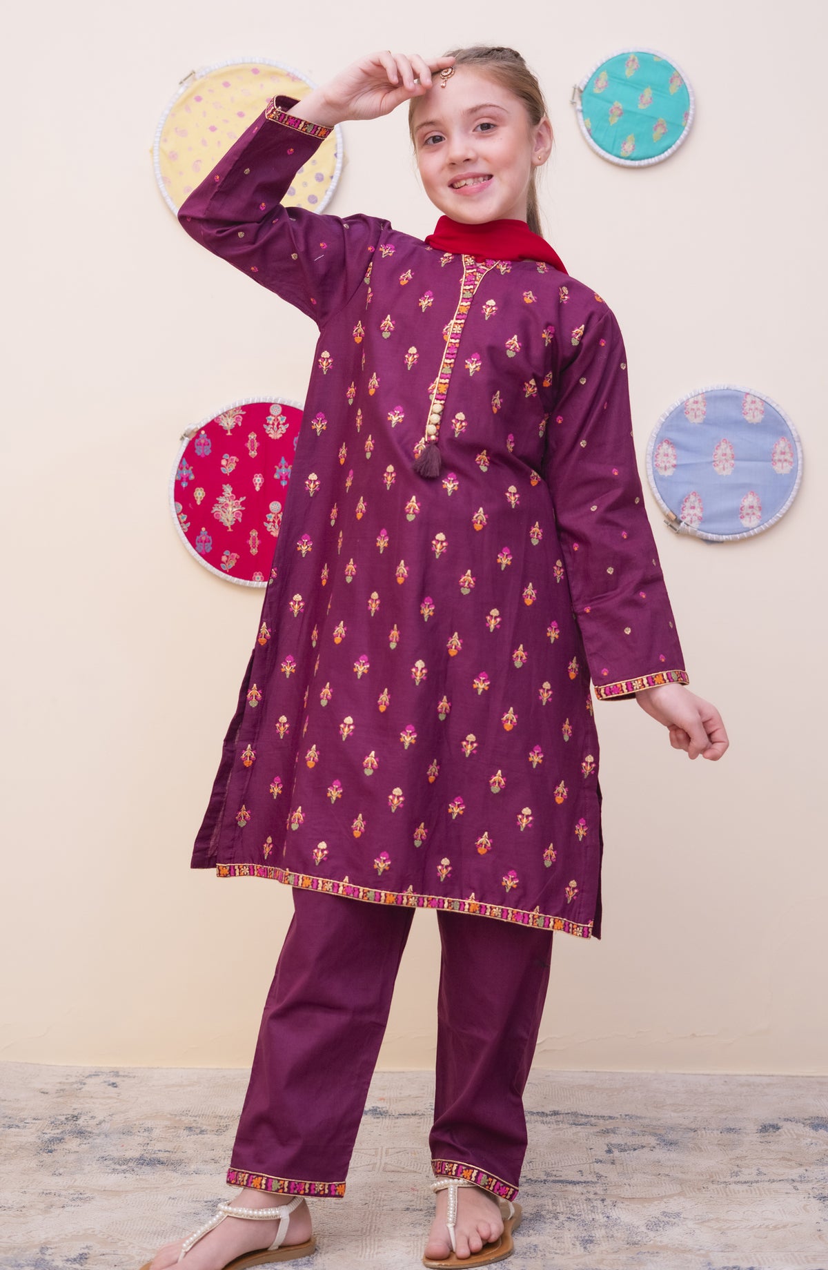 Shanzey Printed Cambric Stitched 3 Piece Suit - SHK-4902 - SHZ25CAM - Purple - Girls Winter Collection