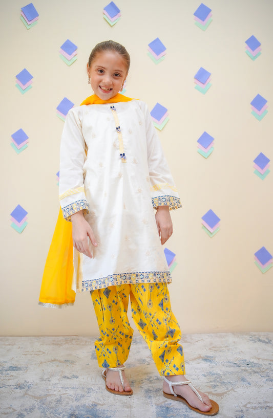 Shanzey Embroidered Lawn Stitched 3 Piece Suit - SHK-4436 - SHZ25FRS - Yellow - Girls Summer Collection