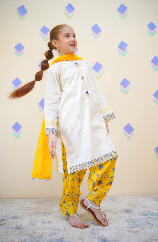 Shanzey Embroidered Lawn Stitched 3 Piece Suit - SHK-4436 - SHZ25FRS - Yellow - Girls Summer Collection