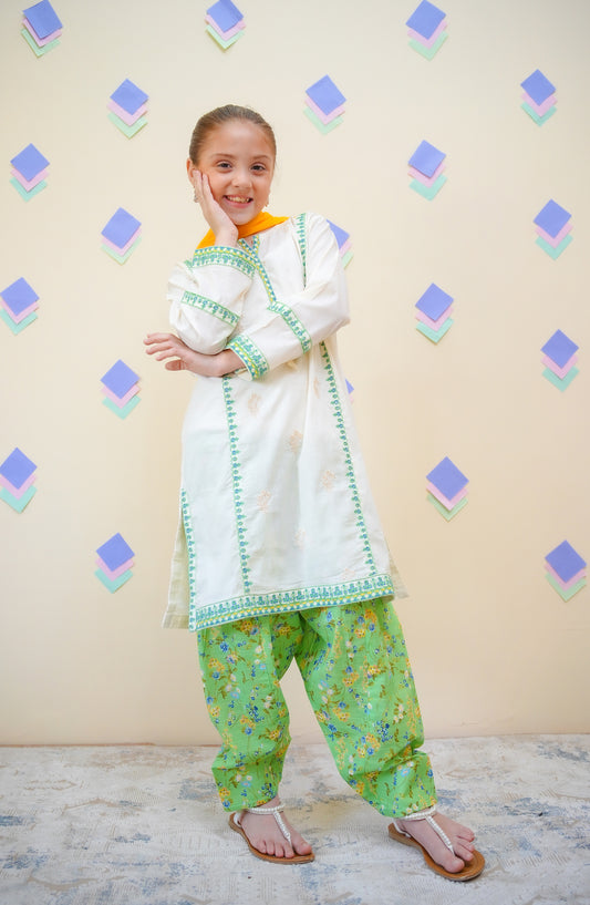 Shanzey Embroidered Lawn Stitched 3 Piece Suit - SHK-4431 - SHZ25FRS - Green - Girls Summer Collection