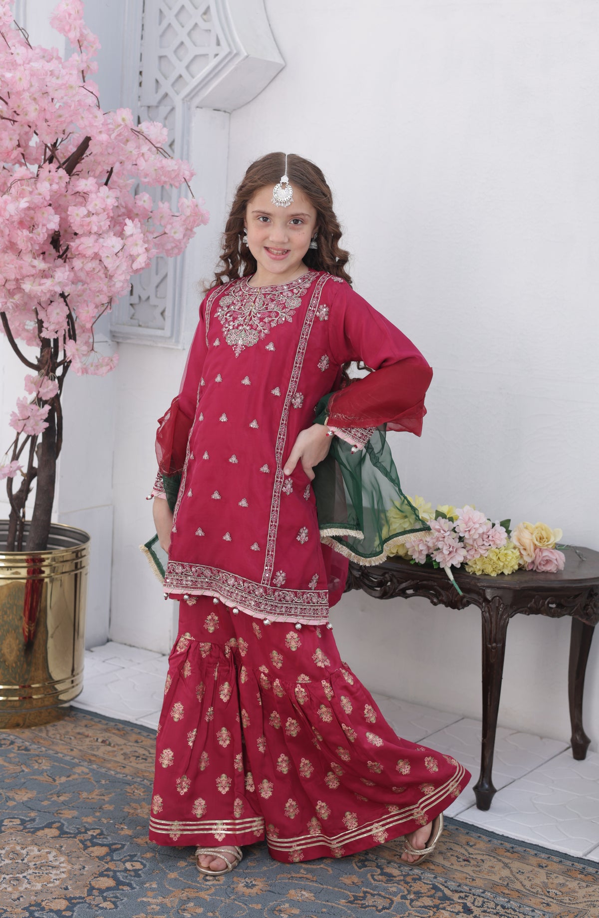 Shanzey Roshni Embroidered Organza Stitched 3 Piece Suit - SHK-5804 - SHZ26RSN - Majenta - Girls Formal Collection
