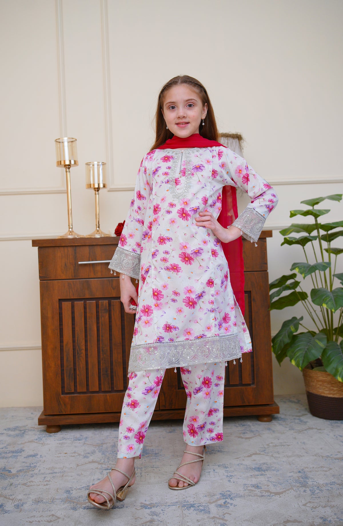 Shanzey Seher-e-Eid Embroidered Lawn Stitched 3 Piece Suit - SHK-6806 - SHZ26SHD - White - Festive Girls Collection