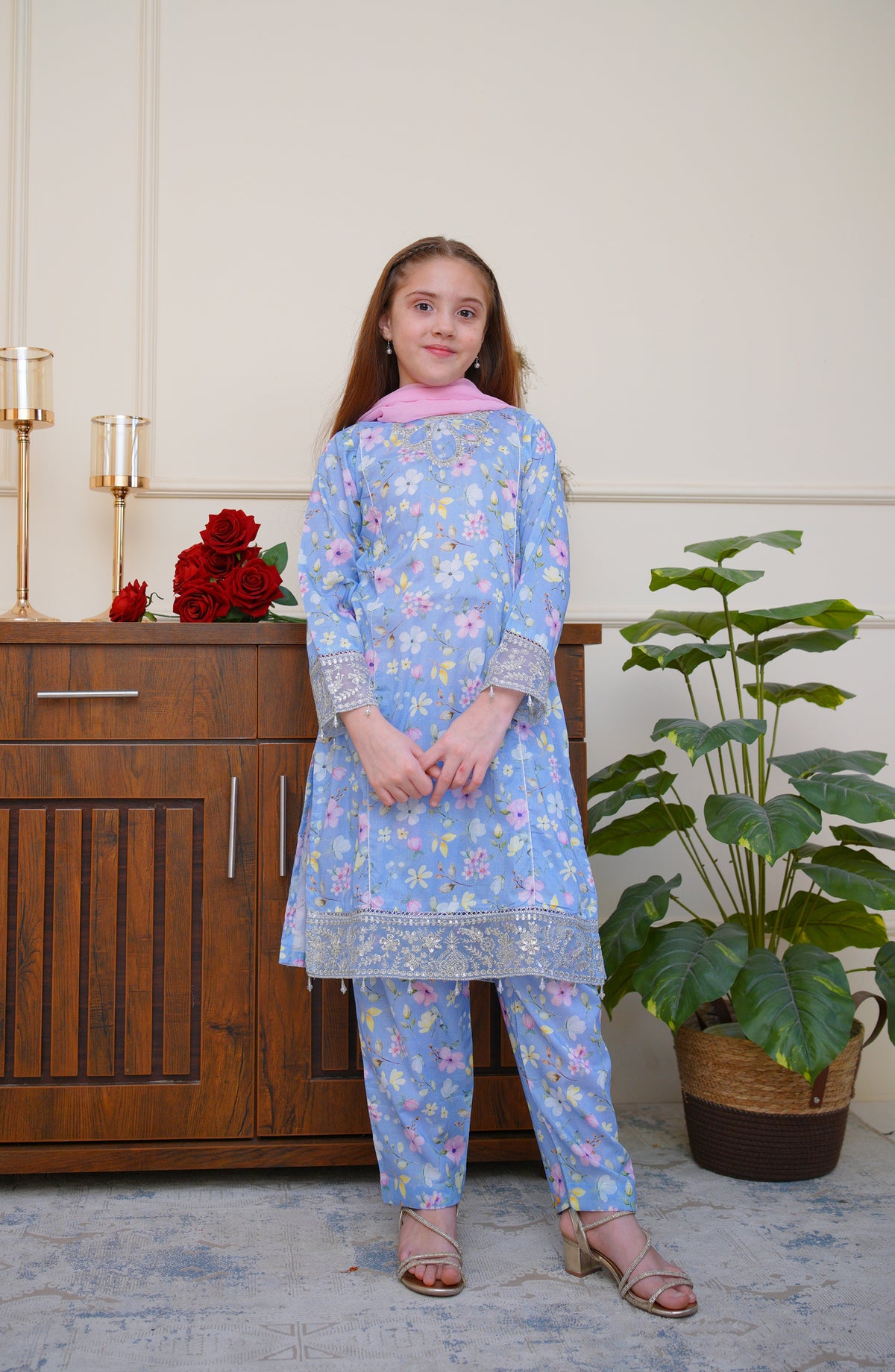 Shanzey Seher-e-Eid Embroidered Lawn Stitched 3 Piece Suit - SHK-6802 - SHZ26SHD - Pastel Blue - Festive Girls Collection