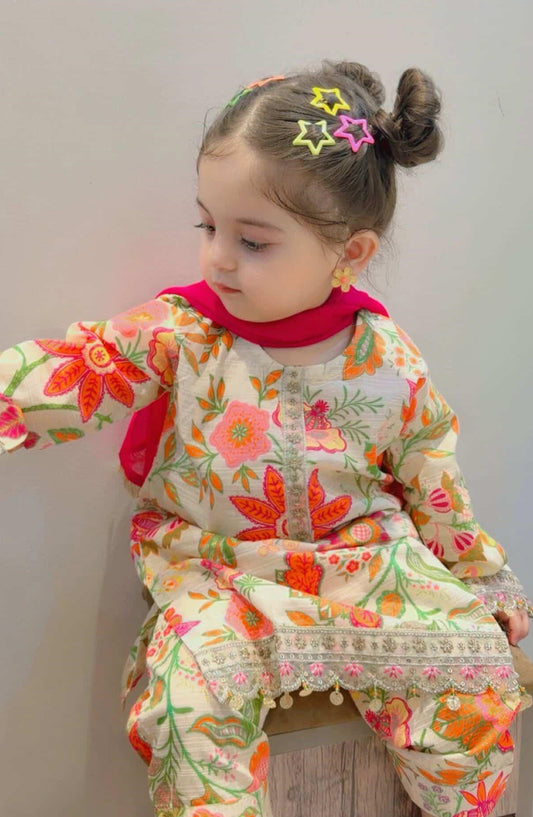 Shanzey Toddlers Embroidered Lawn Stitched 3 Piece Suit - SHK-6005 - SHZ26TD - Off White - Casual Collection