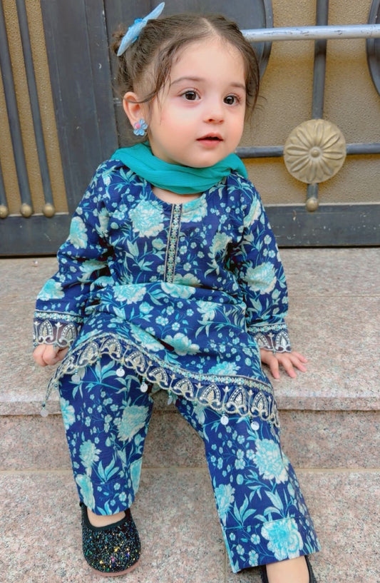 Shanzey Toddlers Embroidered Lawn Stitched 3 Piece Suit - SHK-6004 - SHZ26TD - Blue - Casual Collection
