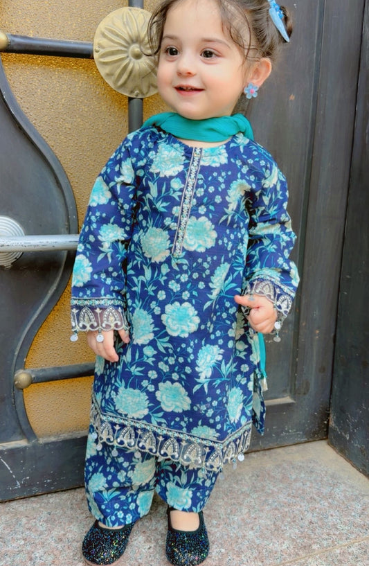 Shanzey Toddlers Embroidered Lawn Stitched 3 Piece Suit - SHK-6004 - SHZ26TD - Blue - Casual Collection