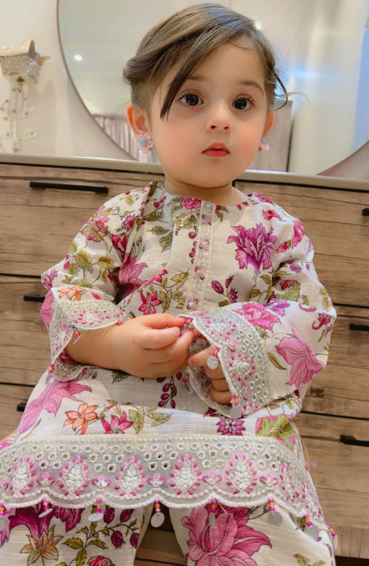 Shanzey Toddlers Embroidered Lawn Stitched 3 Piece Suit - SHK-6002 - SHZ26TD - White - Casual Collection