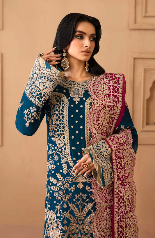 Sheherzadi by Emaan Adeel Embroidered Chiffon Unstitched 3 Piece Suit - KAVYA - ED25SHZ - Blue - Formals Collection