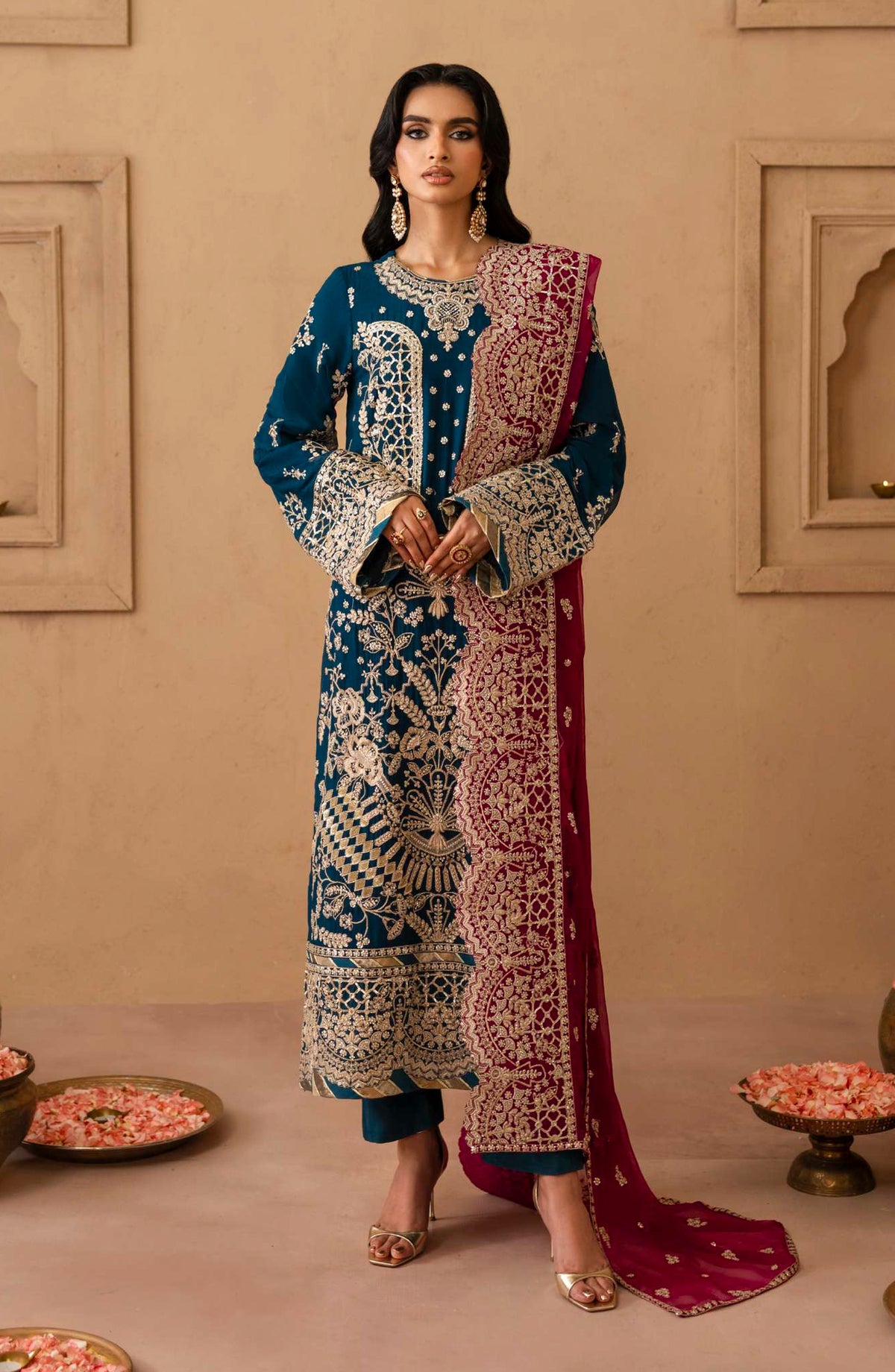 Sheherzadi by Emaan Adeel Embroidered Chiffon Unstitched 3 Piece Suit - KAVYA - ED25SHZ - Blue - Formals Collection