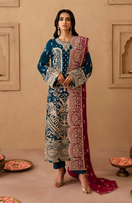 Sheherzadi by Emaan Adeel Embroidered Chiffon Unstitched 3 Piece Suit - KAVYA - ED25SHZ - Blue - Formals Collection