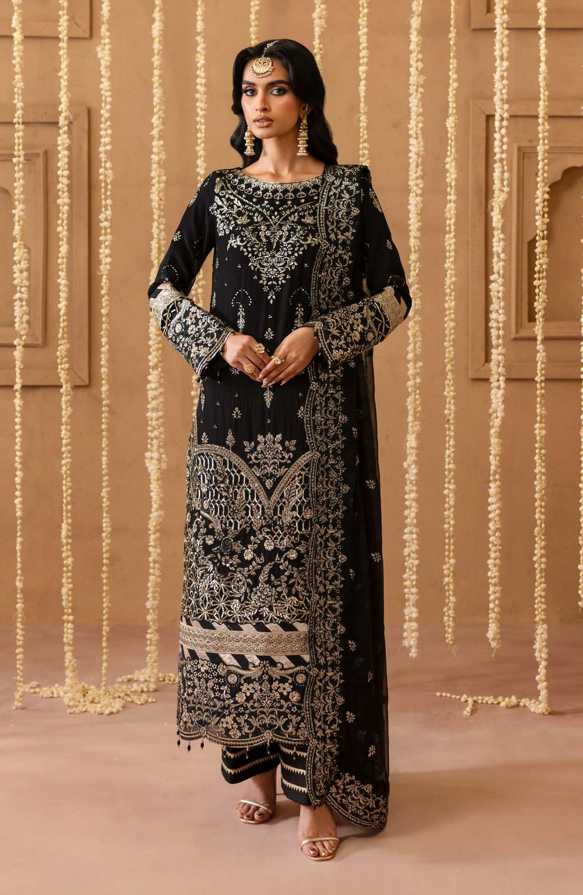 Sheherzadi by Emaan Adeel Embroidered Chiffon Unstitched 3 Piece Suit - SAHAR - ED25SHZ - Black - Formals Collection