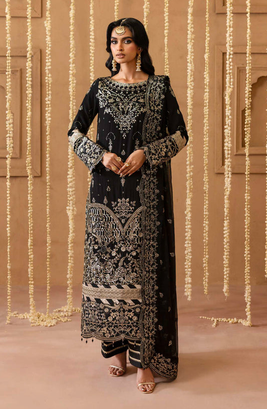 Sheherzadi by Emaan Adeel Embroidered Chiffon Unstitched 3 Piece Suit - SAHAR - ED25SHZ - Black - Formals Collection