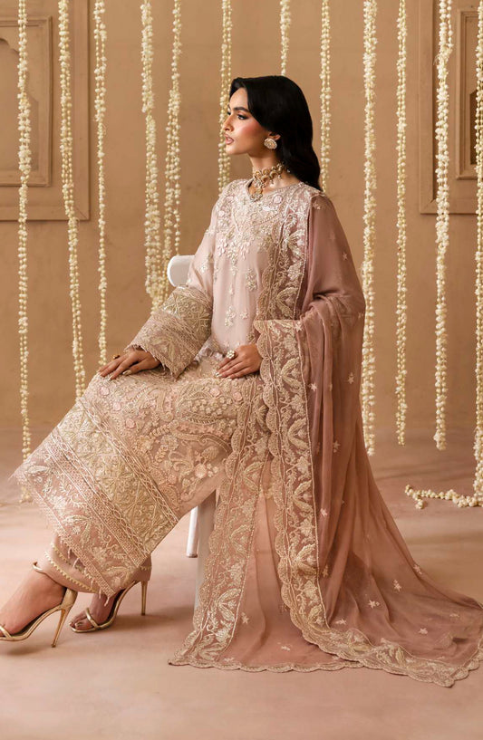 Sheherzadi by Emaan Adeel Embroidered Chiffon Unstitched 3 Piece Suit - LAILA - ED25SHZ - Pink - Formals Collection