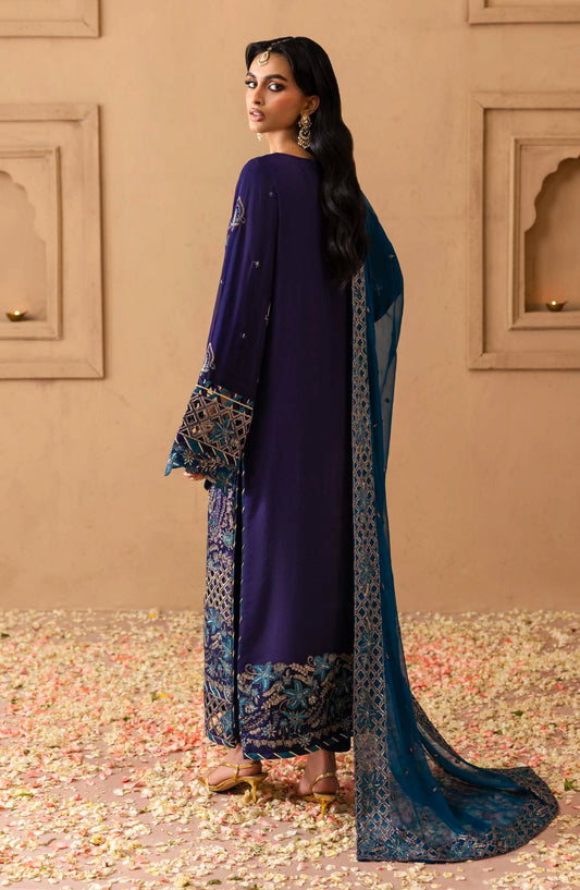 Sheherzadi by Emaan Adeel Embroidered Chiffon Unstitched 3 Piece Suit - DALIA - ED25SHZ - Blue - Formals Collection