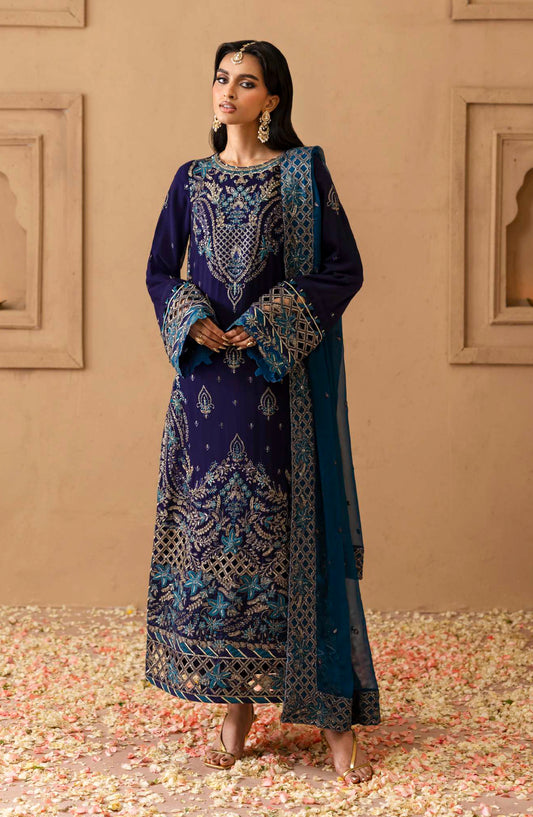 Sheherzadi by Emaan Adeel Embroidered Chiffon Unstitched 3 Piece Suit - DALIA - ED25SHZ - Blue - Formals Collection