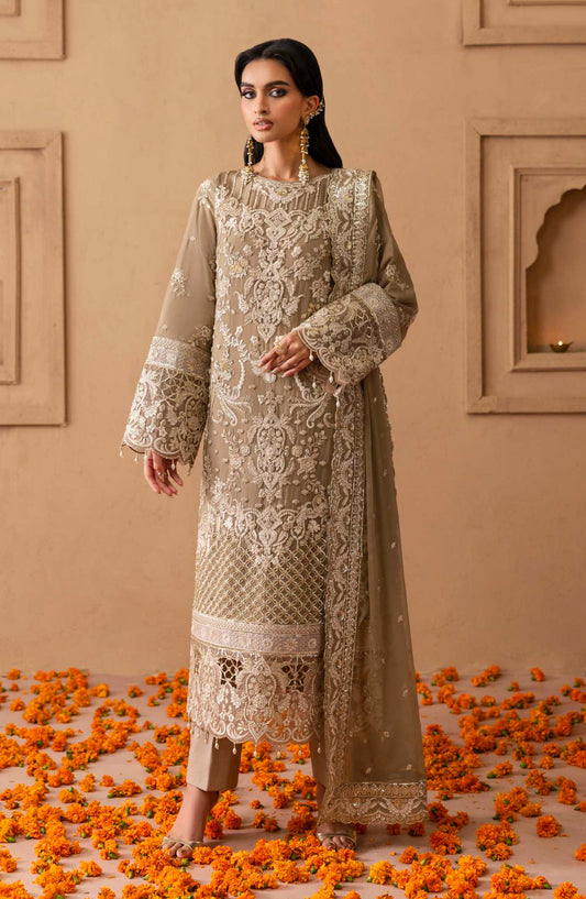 Sheherzadi by Emaan Adeel Embroidered Chiffon Unstitched 3 Piece Suit - ULFAT - ED25SHZ - Grey - Formals Collection