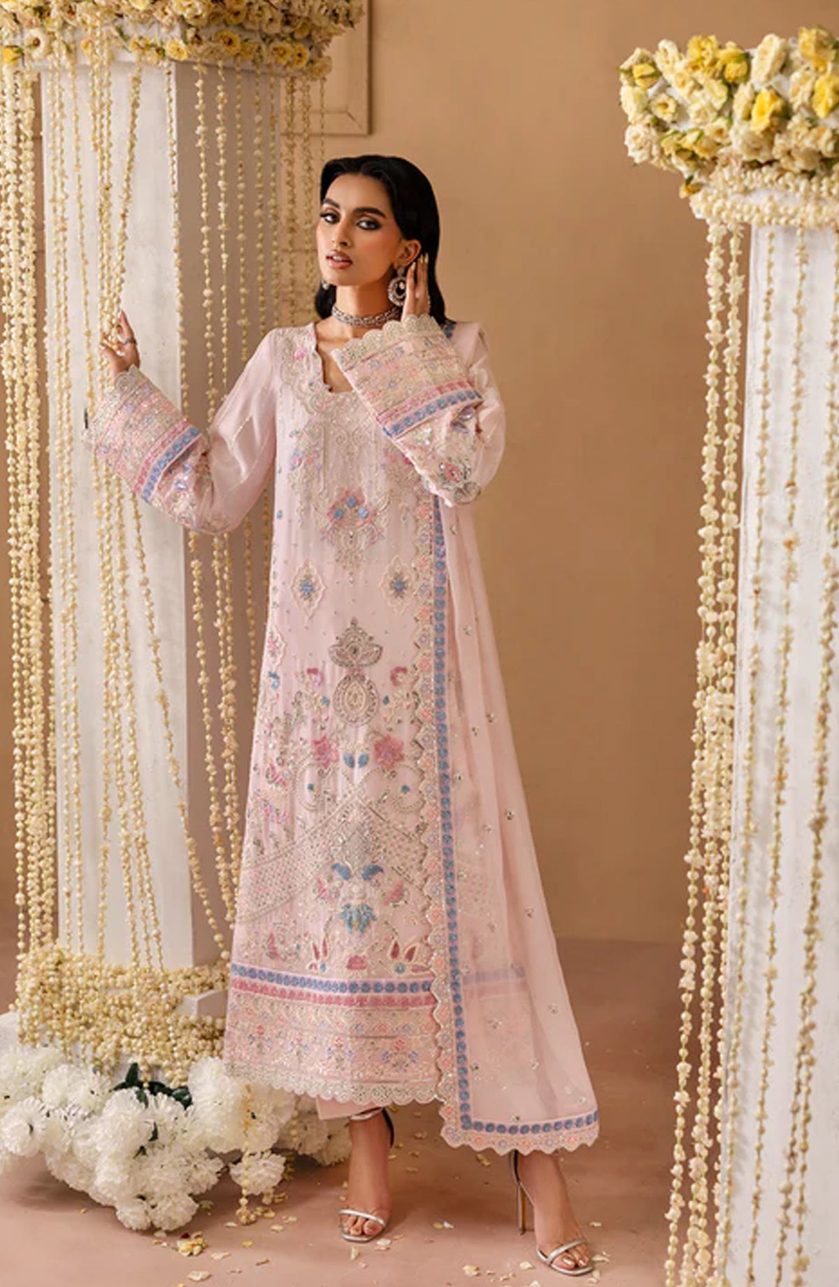 Sheherzadi by Emaan Adeel Embroidered Chiffon Unstitched 3 Piece Suit - GULREZ - ED25SHZ - Pink - Formals Collection