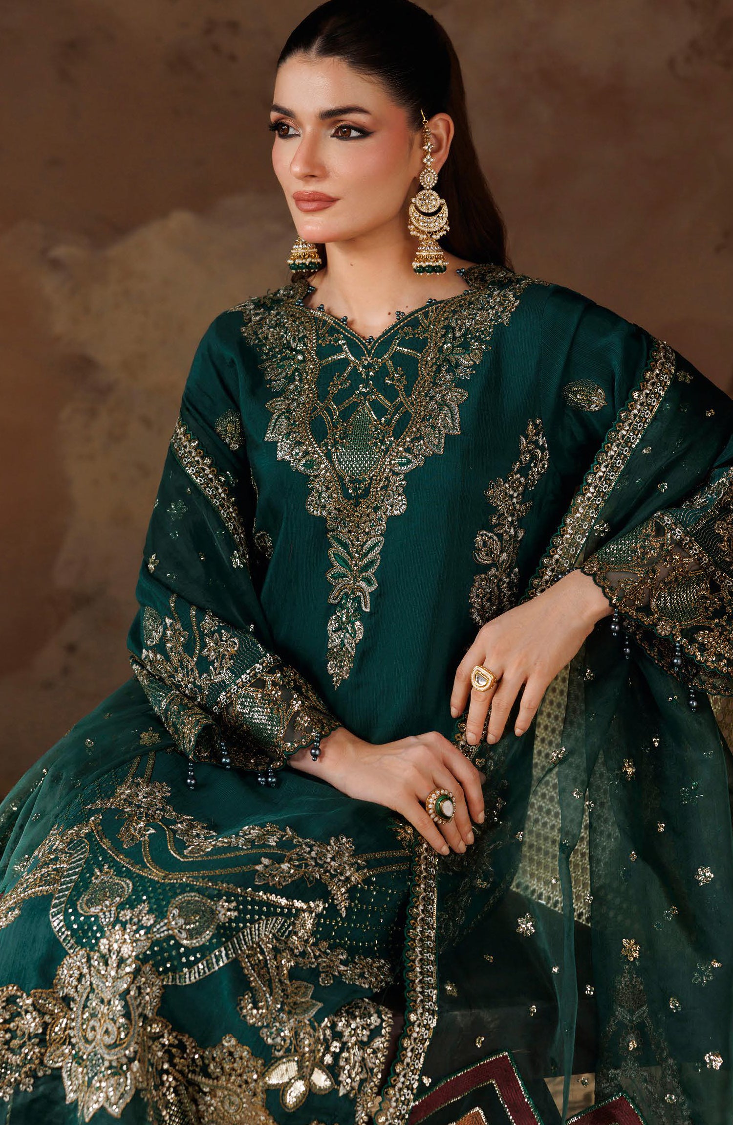 Shehnai by Ramsha Embroidered Raw Silk Unstitched 3 Piece Suit - SS-201 - RM26SHN - Green - Festive Collection