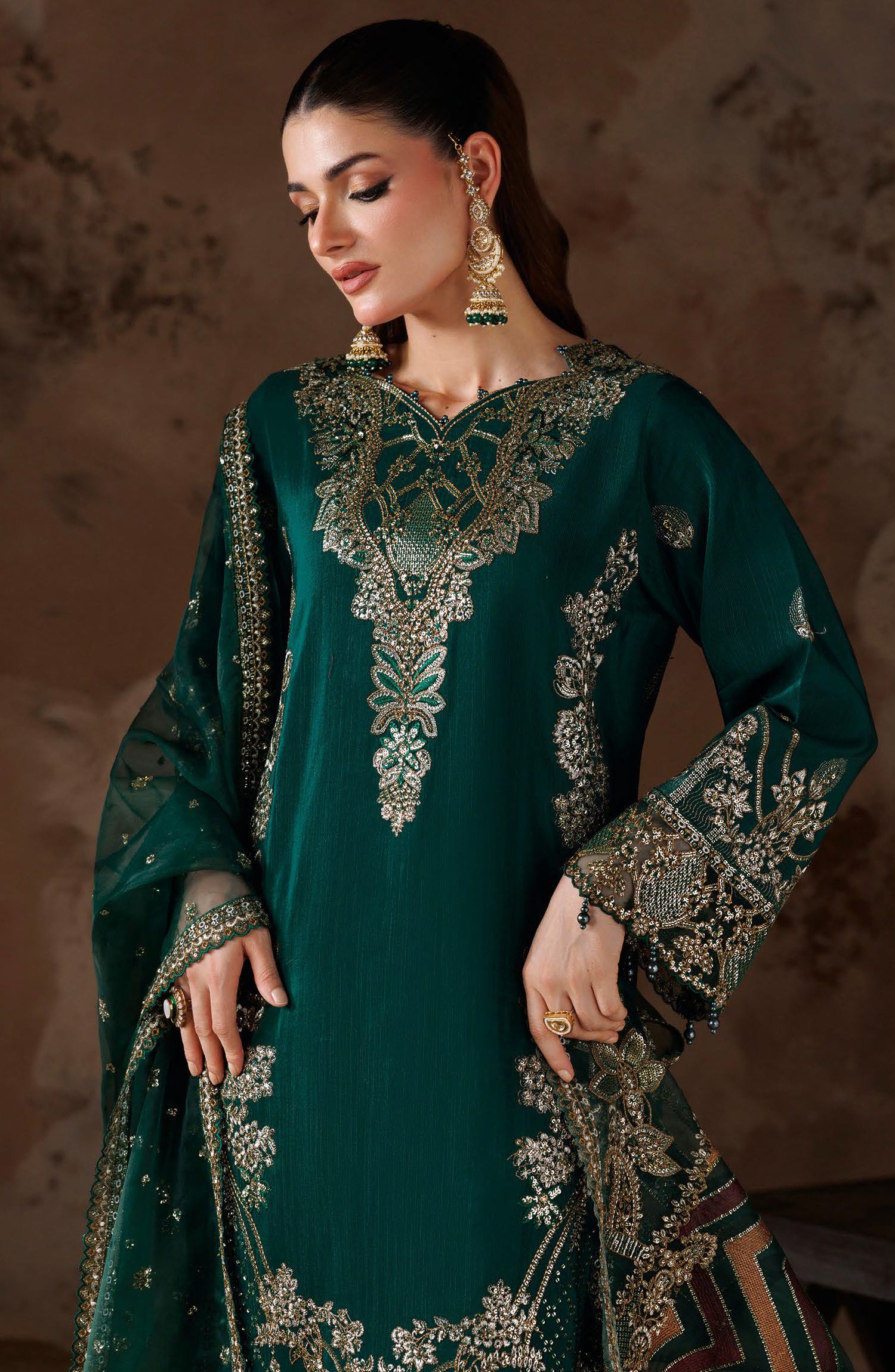 Shehnai by Ramsha Embroidered Raw Silk Unstitched 3 Piece Suit - SS-201 - RM26SHN - Green - Festive Collection