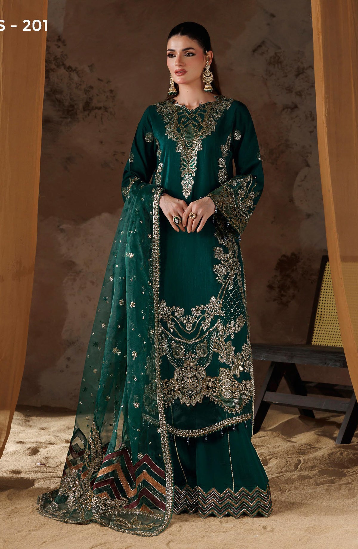 Shehnai by Ramsha Embroidered Raw Silk Unstitched 3 Piece Suit - SS-201 - RM26SHN - Green - Festive Collection