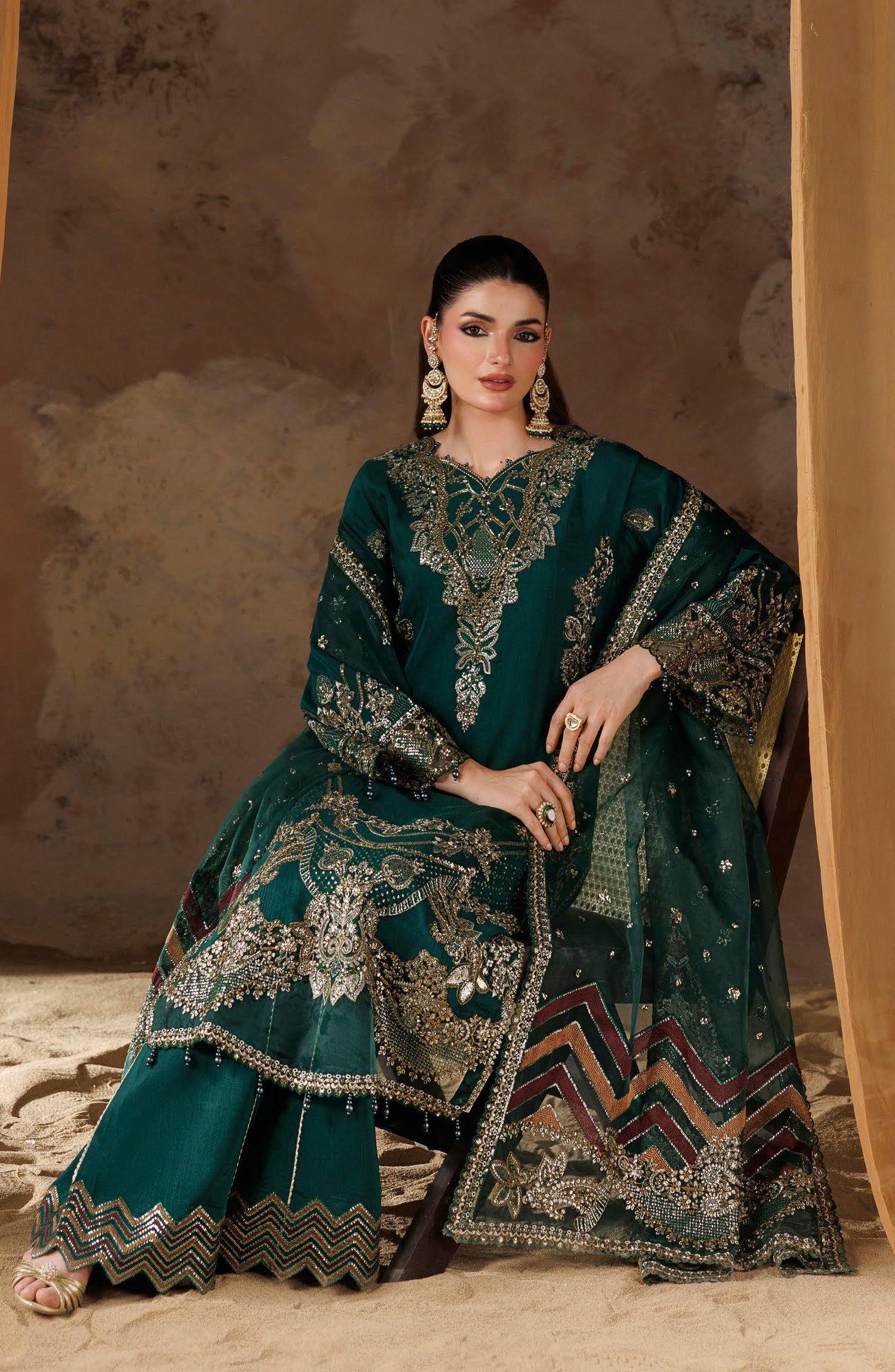 Shehnai by Ramsha Embroidered Raw Silk Unstitched 3 Piece Suit - SS-201 - RM26SHN - Green - Festive Collection