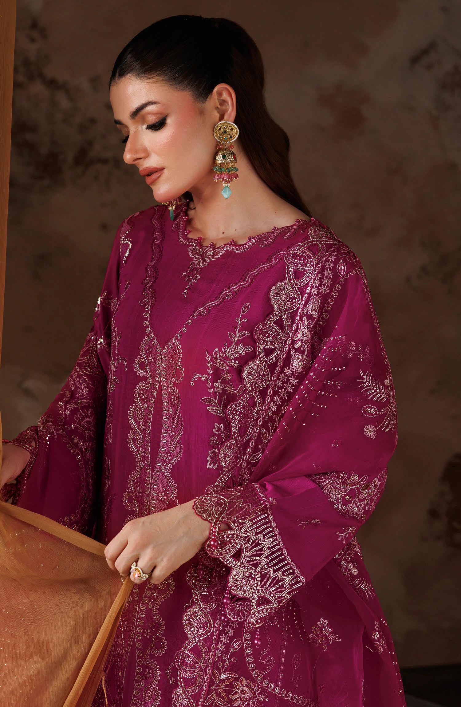 Shehnai by Ramsha Embroidered Raw Silk Unstitched 3 Piece Suit - SS-202 - RM26SHN - Pink - Festive Collection