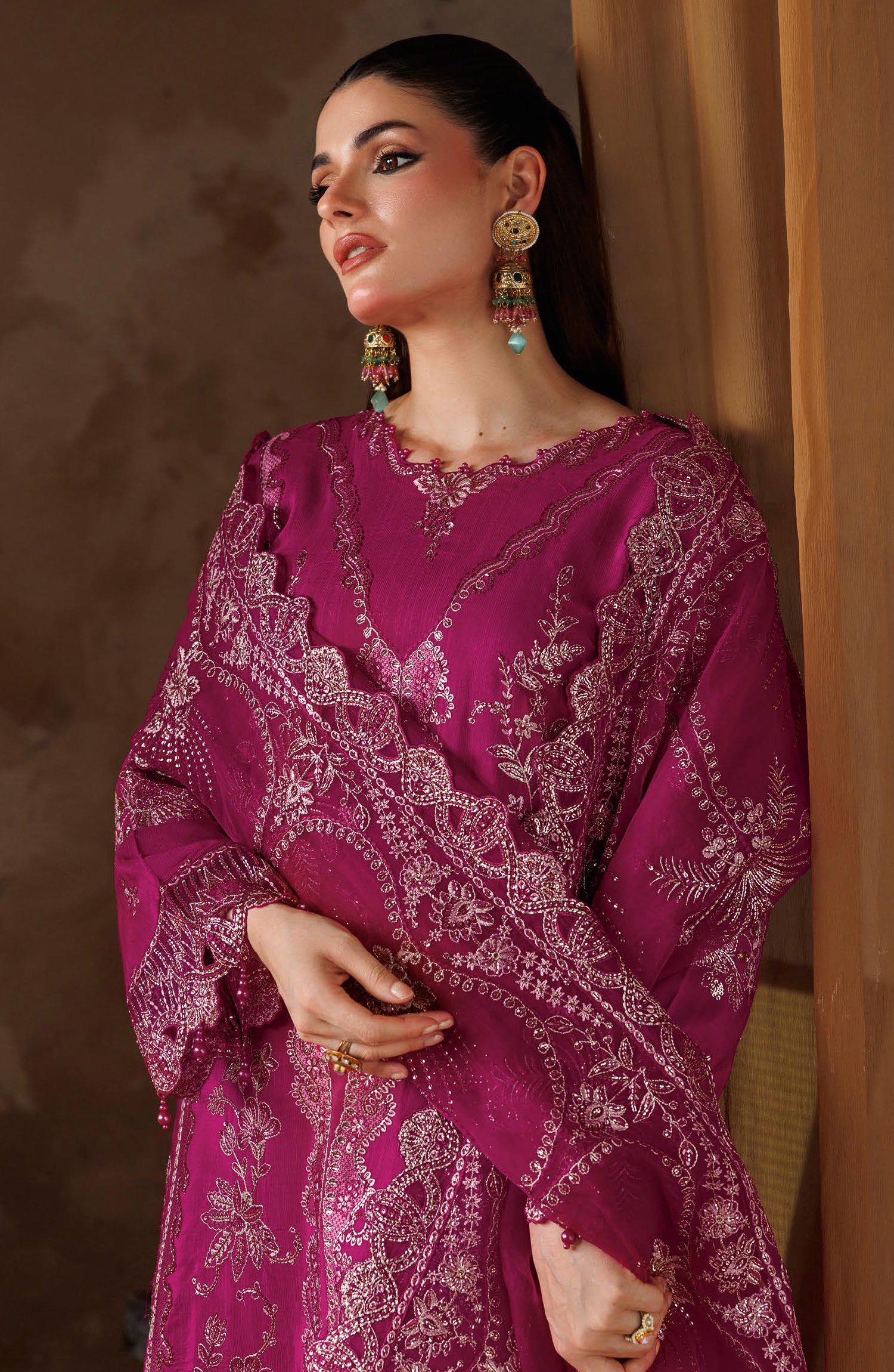 Shehnai by Ramsha Embroidered Raw Silk Unstitched 3 Piece Suit - SS-202 - RM26SHN - Pink - Festive Collection