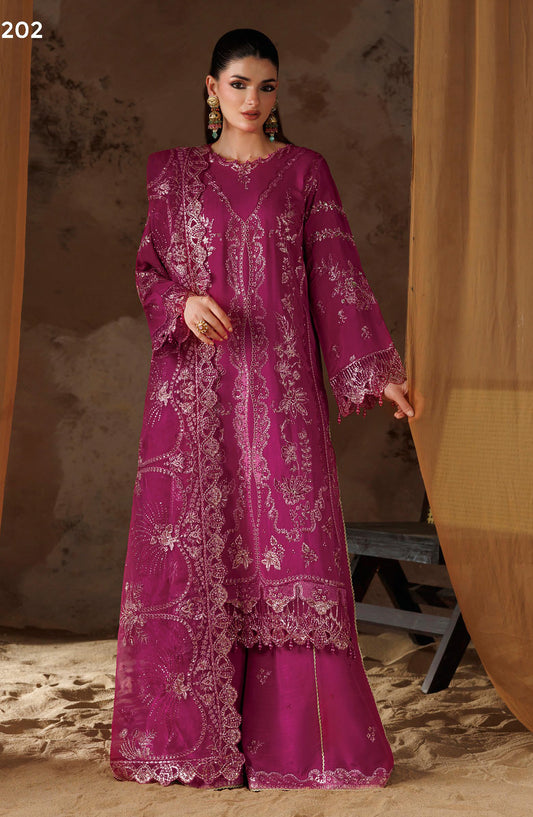 Shehnai by Ramsha Embroidered Raw Silk Unstitched 3 Piece Suit - SS-202 - RM26SHN - Pink - Festive Collection