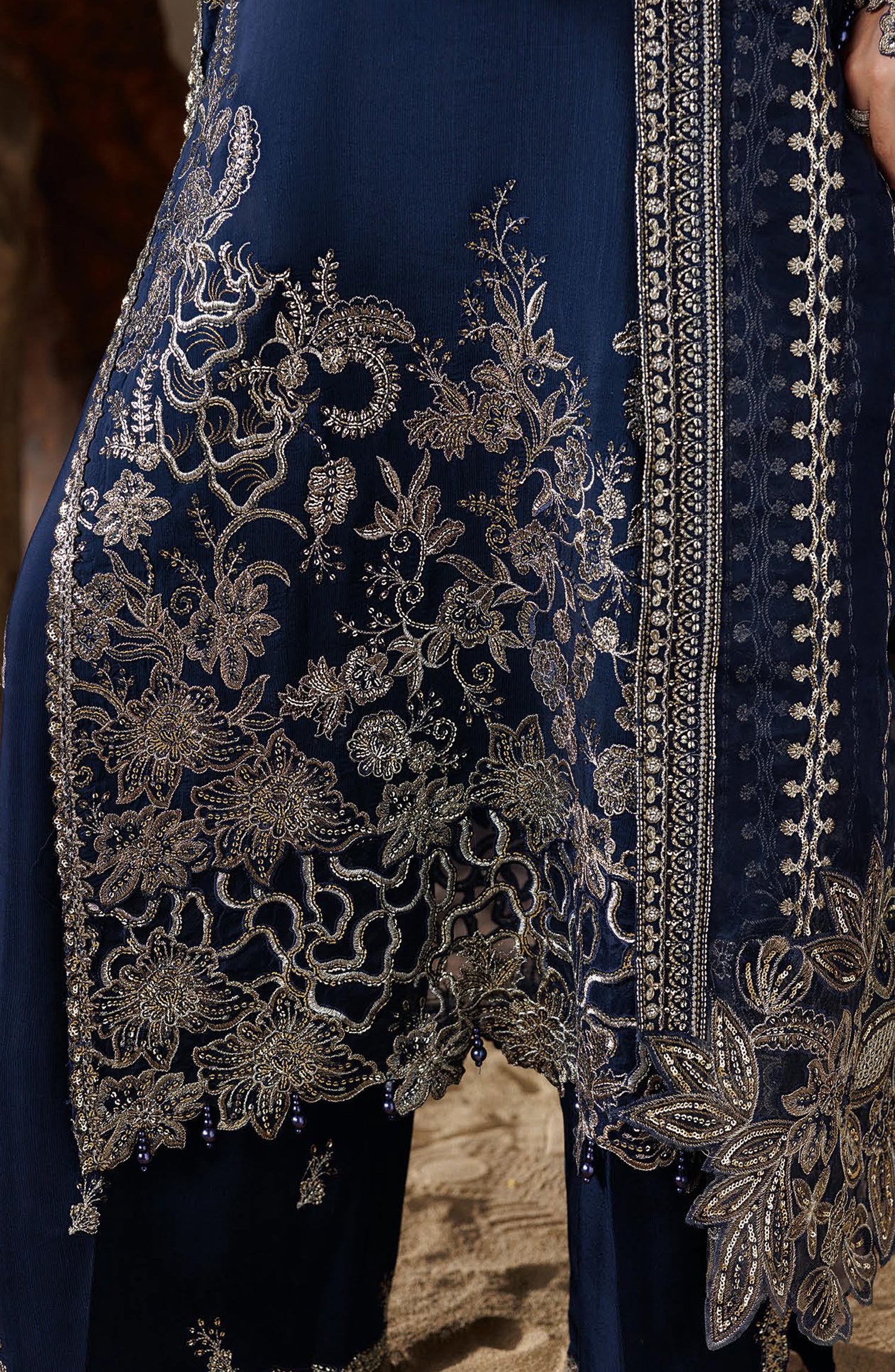 Shehnai by Ramsha Embroidered Raw Silk Unstitched 3 Piece Suit - SS-205 - RM26SHN - Blue - Festive Collection