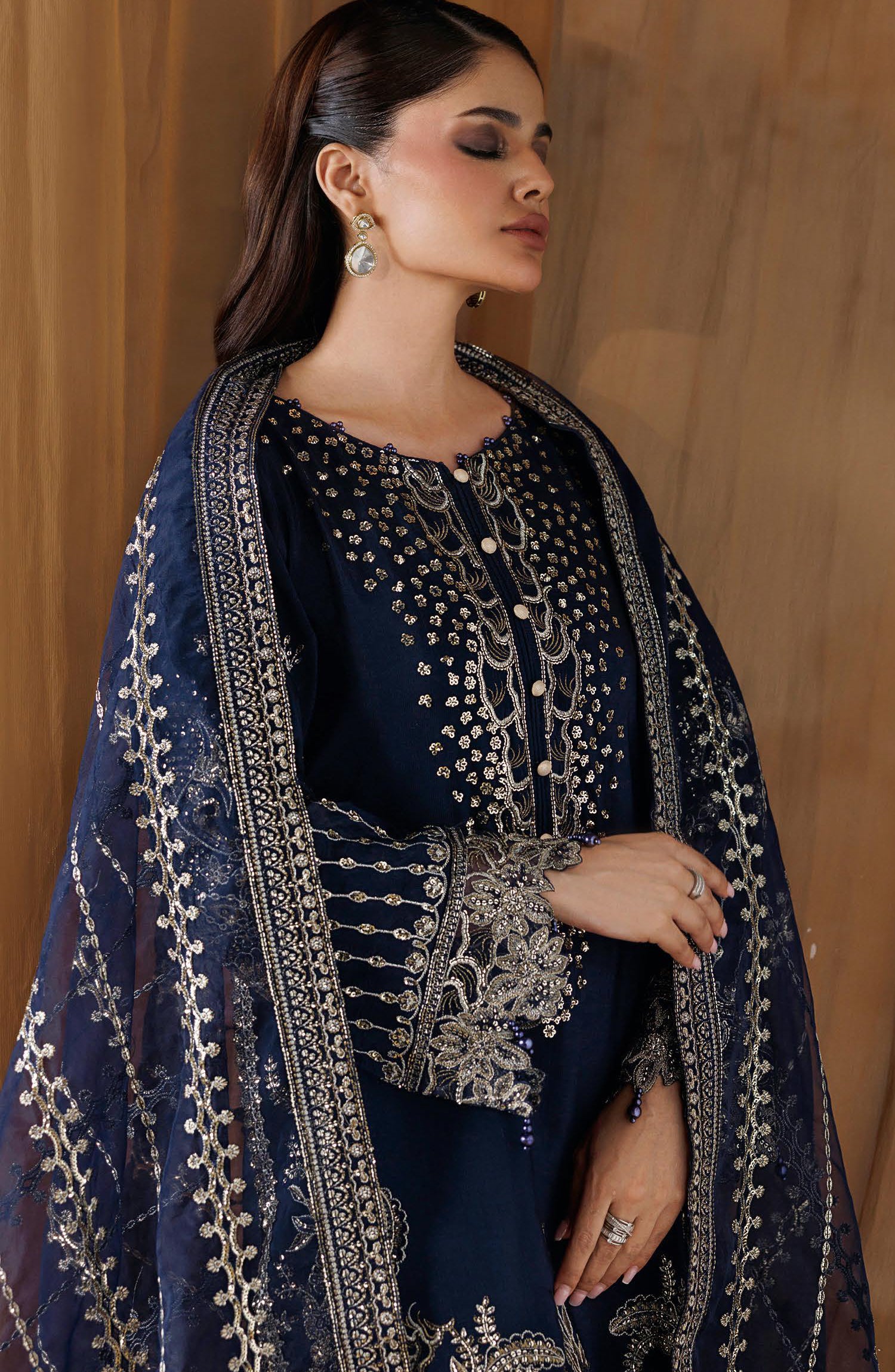 Shehnai by Ramsha Embroidered Raw Silk Unstitched 3 Piece Suit - SS-205 - RM26SHN - Blue - Festive Collection