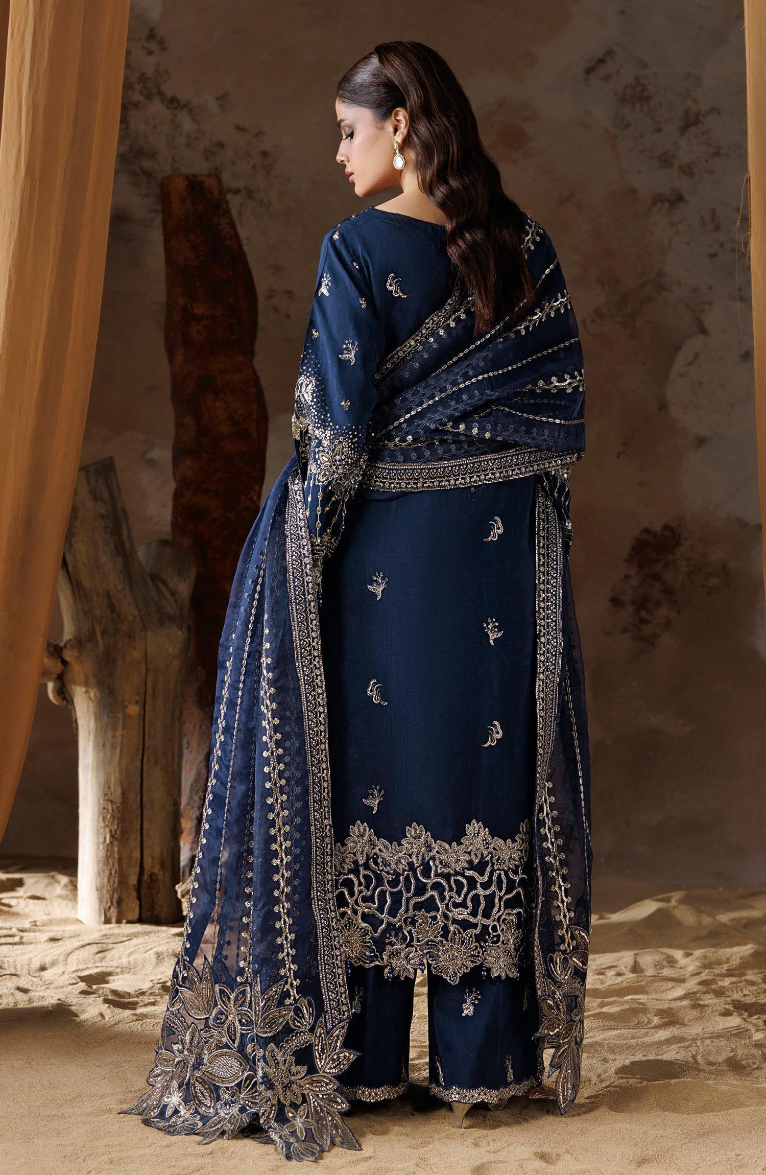 Shehnai by Ramsha Embroidered Raw Silk Unstitched 3 Piece Suit - SS-205 - RM26SHN - Blue - Festive Collection