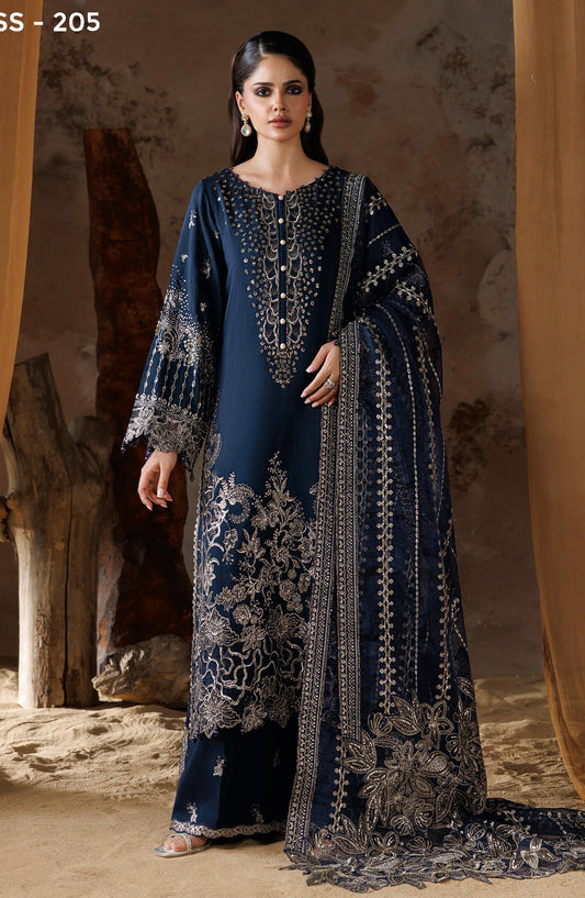 Shehnai by Ramsha Embroidered Raw Silk Unstitched 3 Piece Suit - SS-205 - RM26SHN - Blue - Festive Collection