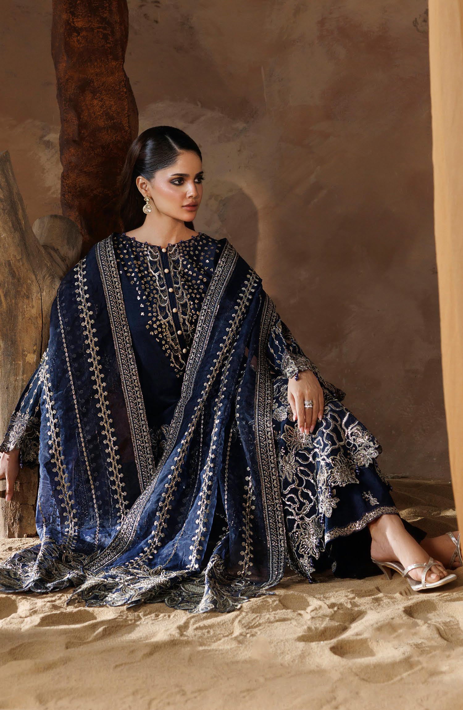 Shehnai by Ramsha Embroidered Raw Silk Unstitched 3 Piece Suit - SS-205 - RM26SHN - Blue - Festive Collection