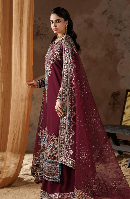 Shehnai by Ramsha Embroidered Raw Silk Unstitched 3 Piece Suit - SS-206 - RM26SHN - Maroon - Festive Collection