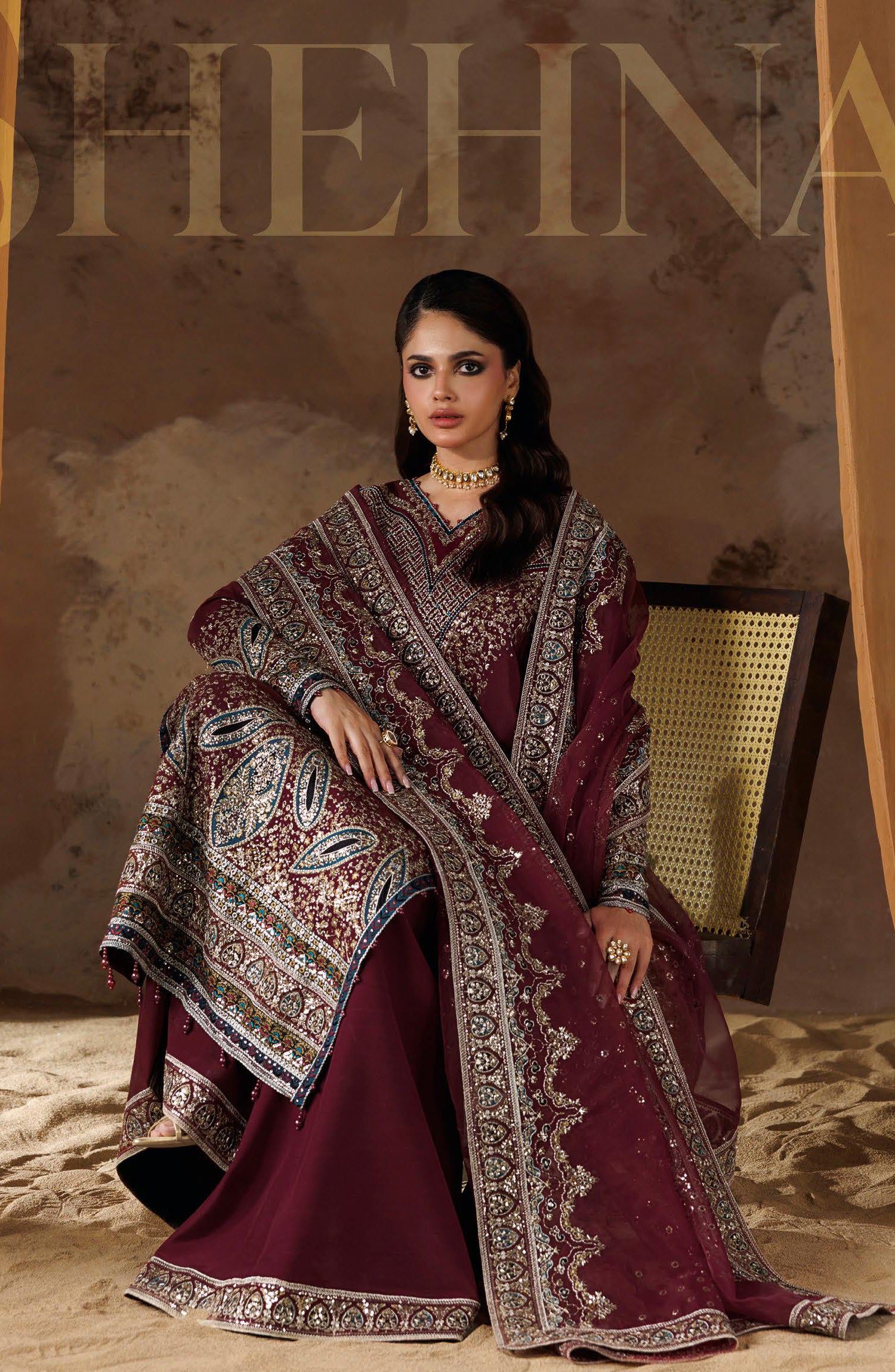 Shehnai by Ramsha Embroidered Raw Silk Unstitched 3 Piece Suit - SS-206 - RM26SHN - Maroon - Festive Collection