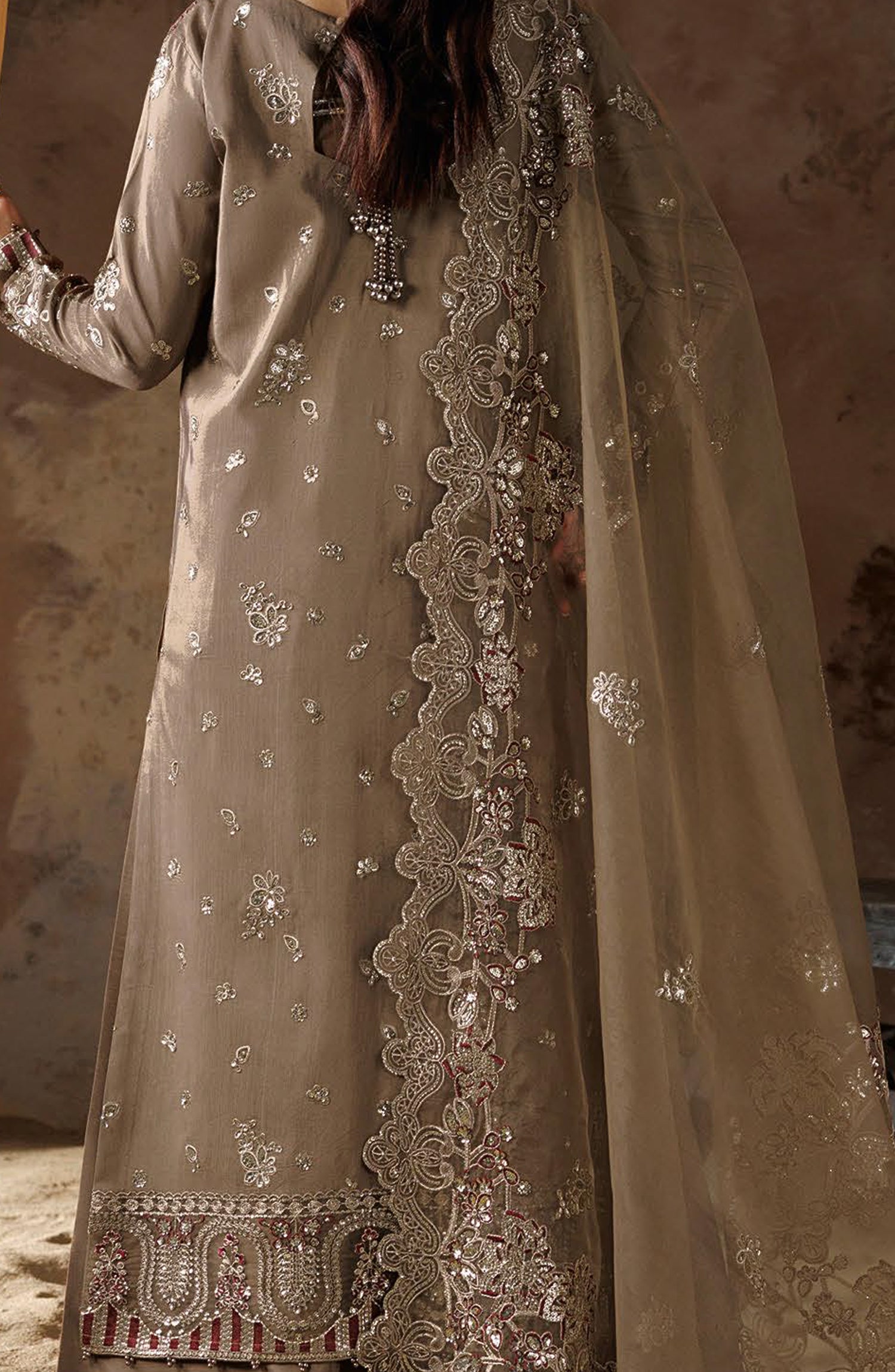 Shehnai by Ramsha Embroidered Raw Silk Unstitched 3 Piece Suit - SS-207 - RM26SHN - Brown - Festive Collection