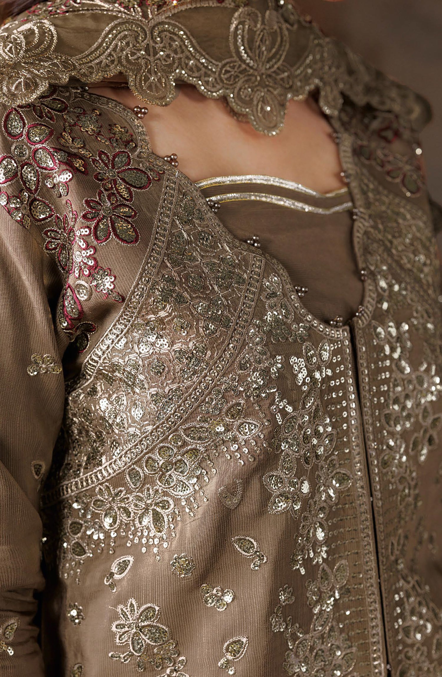 Shehnai by Ramsha Embroidered Raw Silk Unstitched 3 Piece Suit - SS-207 - RM26SHN - Brown - Festive Collection