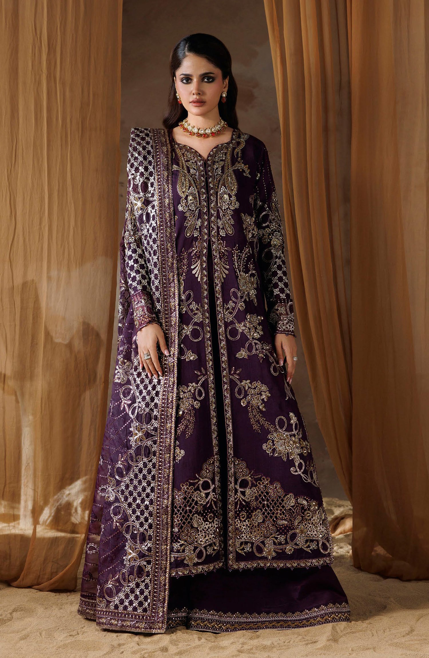 Shehnai by Ramsha Embroidered Raw Silk Unstitched 3 Piece Suit - SS-208 - RM26SHN - Purple - Festive Collection