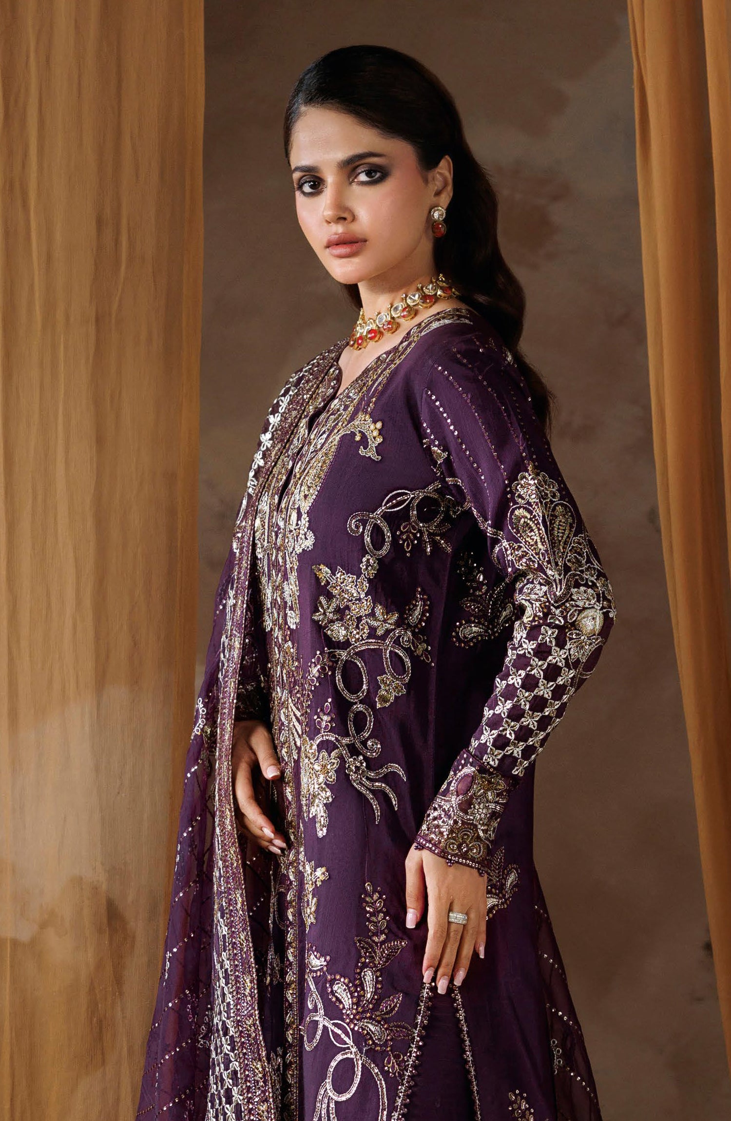Shehnai by Ramsha Embroidered Raw Silk Unstitched 3 Piece Suit - SS-208 - RM26SHN - Purple - Festive Collection
